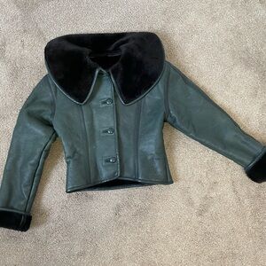 Chic Forest Green Leather Jacket with Black Trim